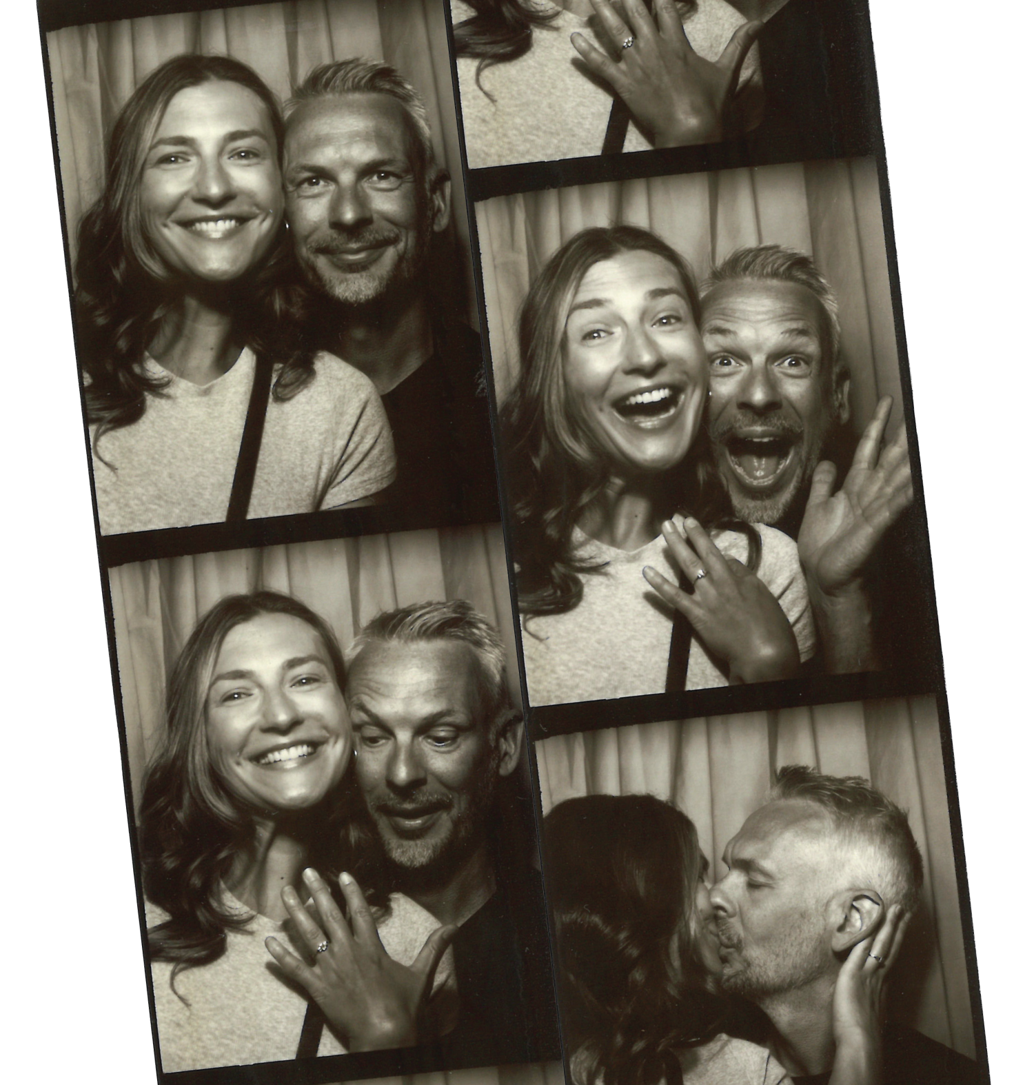 Black-and-white photobooth strip of Elīna and Jānis